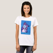Gemütliches Cat Painting Niedlich Feline on Blue T-Shirt (Vorne ganz)
