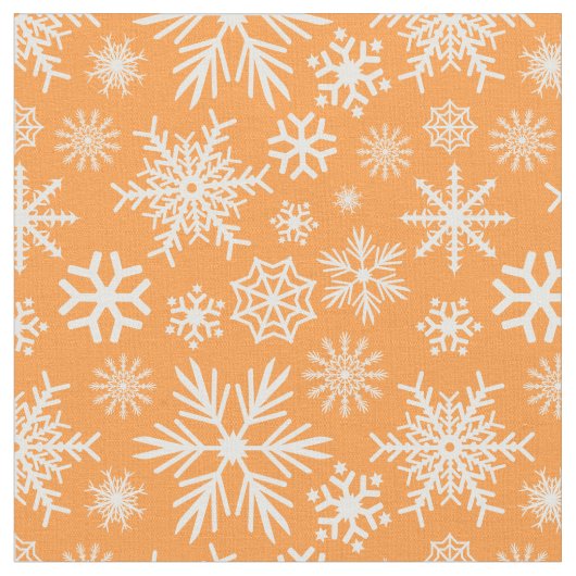 Gemütliches Chic Orange Winterschneeflocken Muster Stoff (Nahaufnahme)