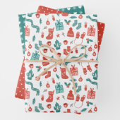 Gemütliches Coral Aquamarin Mixed Weihnachtsmuster Geschenkpapier Set (Beispiel)