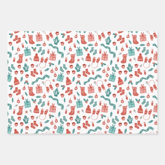 Gemütliches Coral Aquamarin Mixed Weihnachtsmuster Geschenkpapier Set (Vorderseite)