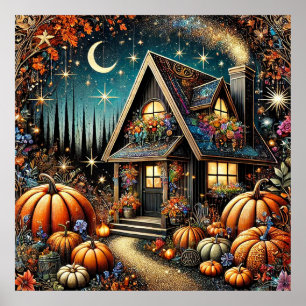 Gemütliches Cottage Festliche Kürbisse Herbst Poster
