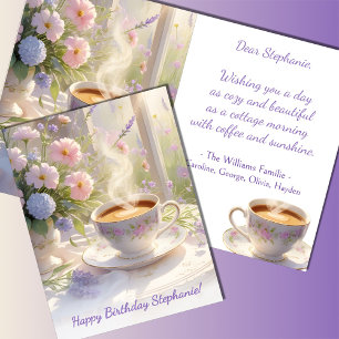 Gemütliches Cottage Kaffee & Wildblumen Geburtstag Karte