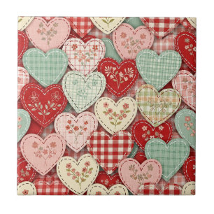Gemütliches Cottage-Patchwork-Herz-Karodesign Fliese
