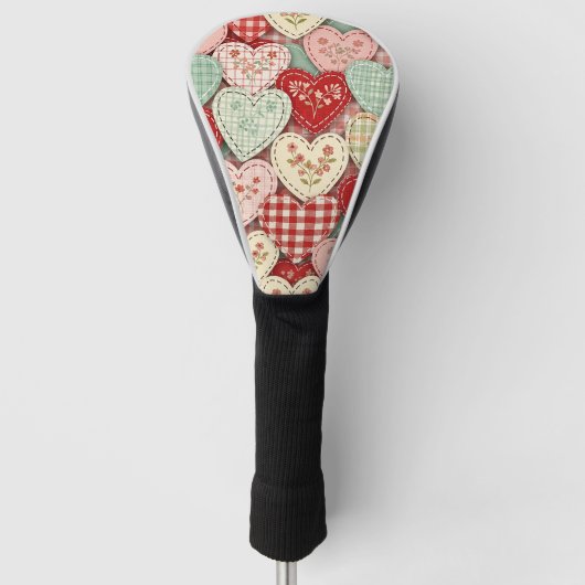 Gemütliches Cottage-Patchwork-Herz-Karodesign Golf Headcover (Vorderseite)