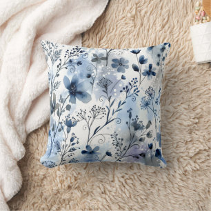 Gemütliches Cottagecore Blau-Graues Blumenmuster Kissen