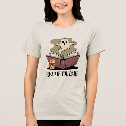 Gemütliches Cream Gothic Book Ghost Tri-Blend Shirt (Vorderseite)