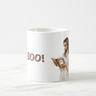 Gemütliches Creme-Gespensterbuch Boo Halloween Kaffeetasse