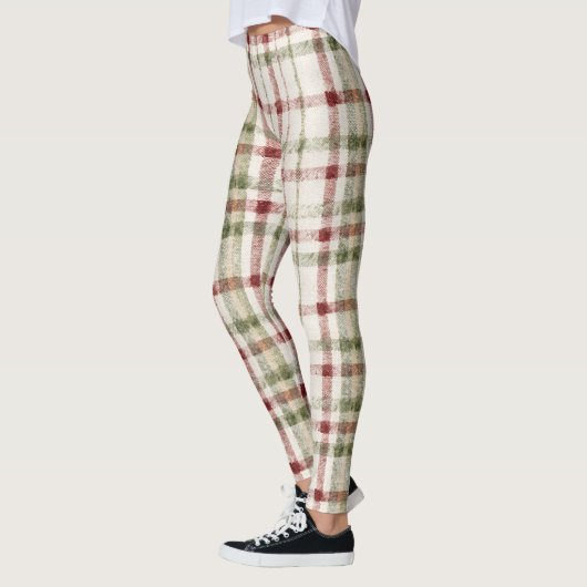 Gemütliches Creme Grün Rot Streifen Leggings (Links)