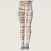 Gemütliches Creme Grün Rot Streifen Leggings (Vorderseite)