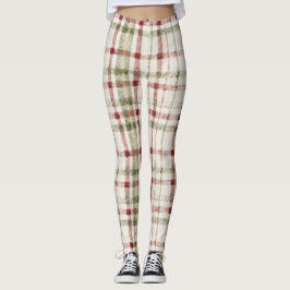 Gemütliches Creme Grün Rot Streifen Leggings