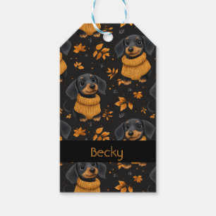 Gemütliches Dachshund-Herbstmuster - Design für Hu Geschenkanhänger