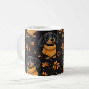 Gemütliches Dackel Herbstmuster - Hunde lieben Des Kaffeetasse