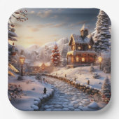 Gemütliches Dorf an Weihnachtsbildern Pappteller (Vorderseite)
