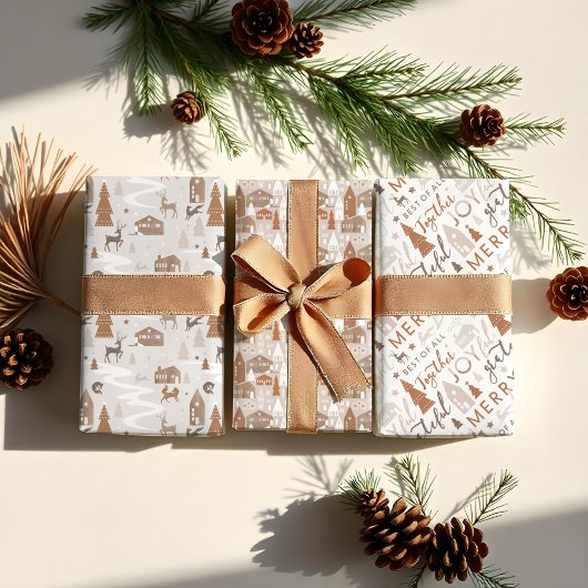 Gemütliches Dorf & Woodland Tiere Weihnachtsbotsch Geschenkpapier Set