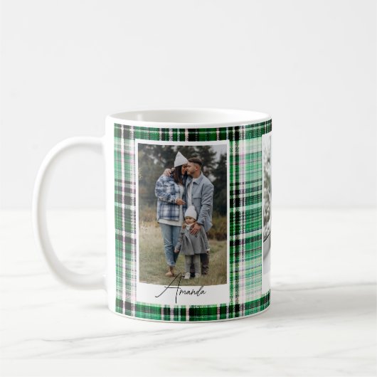 Gemütliches dunkles Grün & Minze Kariertes Flannel Kaffeetasse (Links)