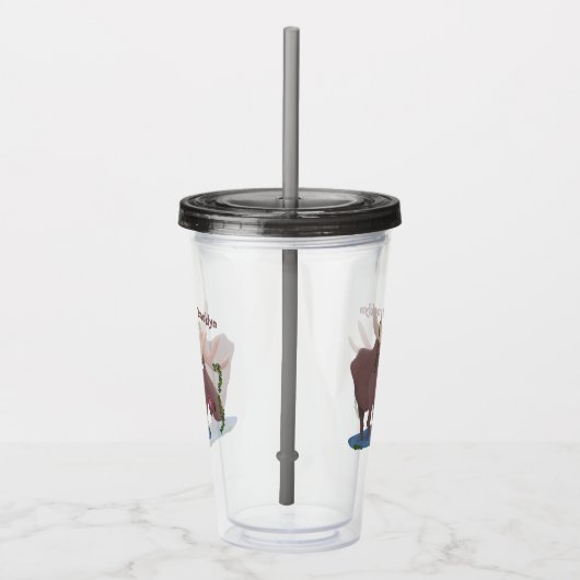 Gemütliches Elch-Cartoon-Illustration Acryltrinkbecher (Rechts)