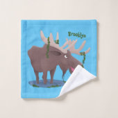 Gemütliches Elch-Cartoon-Illustration Badhandtuch Set (Waschlappen)