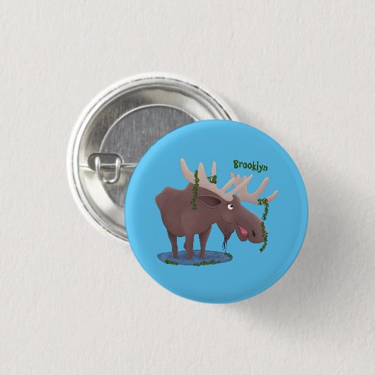 Gemütliches Elch-Cartoon-Illustration Button (Vorne & Hinten)
