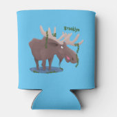 Gemütliches Elch-Cartoon-Illustration Dosenkühler (Rückseite)