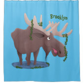 Gemütliches Elch-Cartoon-Illustration Duschvorhang (Vorderseite)