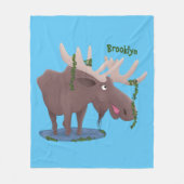 Gemütliches Elch-Cartoon-Illustration Fleecedecke (Vorderseite)