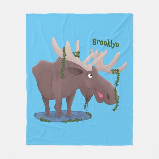 Gemütliches Elch-Cartoon-Illustration Fleecedecke (Vorderseite)