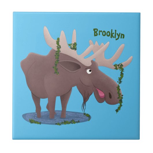 Gemütliches Elch-Cartoon-Illustration Fliese (Vorderseite)