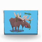 Gemütliches Elch-Cartoon-Illustration Fotoblock (Vorderseite)