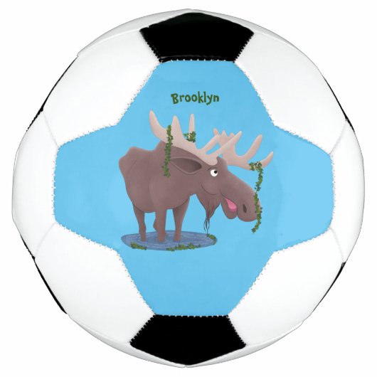 Gemütliches Elch-Cartoon-Illustration Fußball (Vorderseite)