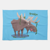 Gemütliches Elch-Cartoon-Illustration Geschirrtuch (Horizontal)