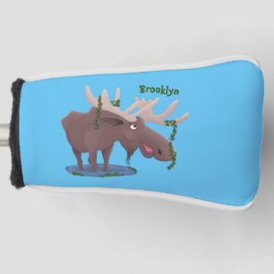 Gemütliches Elch-Cartoon-Illustration Golf Headcover