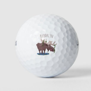Gemütliches Elch-Cartoon-Illustration Golfball