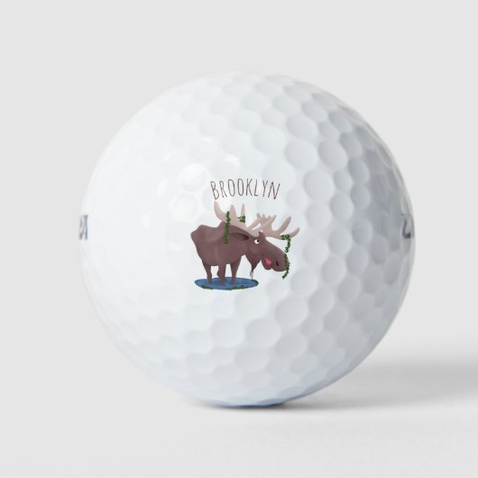 Gemütliches Elch-Cartoon-Illustration Golfball (Vorderseite)
