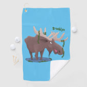 Gemütliches Elch-Cartoon-Illustration Golfhandtuch (Insitu)