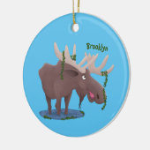 Gemütliches Elch-Cartoon-Illustration Keramik Ornament (Links)