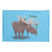 Gemütliches Elch-Cartoon-Illustration Kissenbezug (Rückseite)