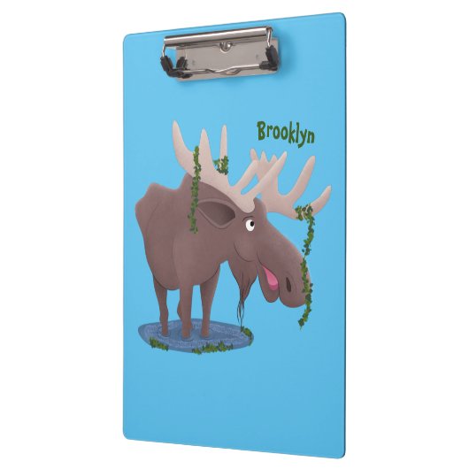 Gemütliches Elch-Cartoon-Illustration Klemmbrett (Links)