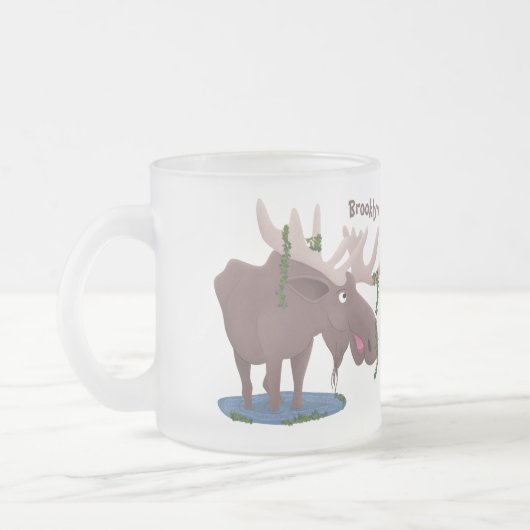 Gemütliches Elch-Cartoon-Illustration Mattglastasse (Links)