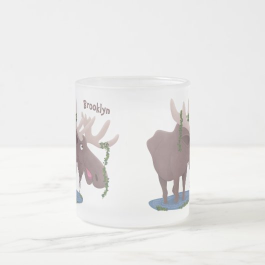 Gemütliches Elch-Cartoon-Illustration Mattglastasse (Mittel)