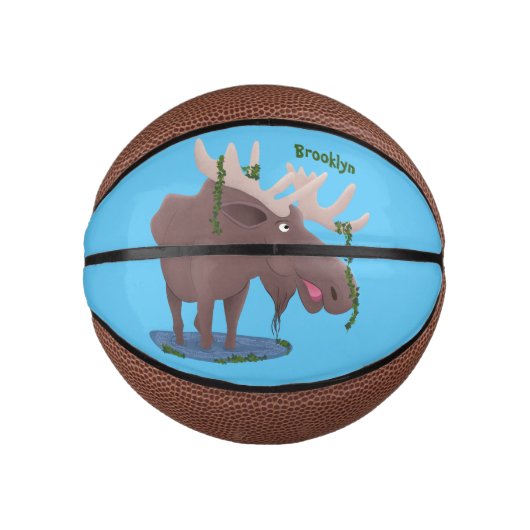 Gemütliches Elch-Cartoon-Illustration Mini Basketball (Vorderseite)