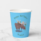 Gemütliches Elch-Cartoon-Illustration Pappbecher (Rückseite)