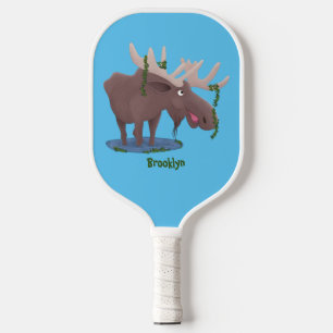 Gemütliches Elch-Cartoon-Illustration Pickleball Schläger