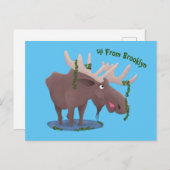 Gemütliches Elch-Cartoon-Illustration Postkarte (Vorne/Hinten)