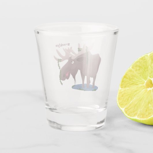 Gemütliches Elch-Cartoon-Illustration Schnapsglas (Rückseite)