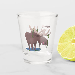 Gemütliches Elch-Cartoon-Illustration Schnapsglas