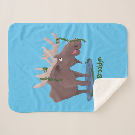 Gemütliches Elch-Cartoon-Illustration Sherpadecke (Vorderseite (Horizontal))