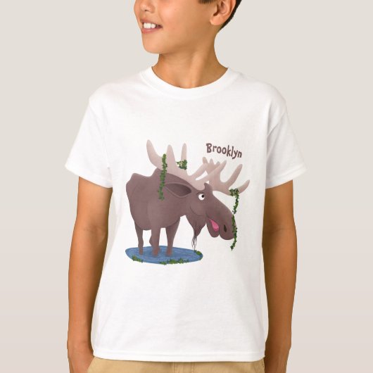 Gemütliches Elch-Cartoon-Illustration T-Shirt (Vorderseite)