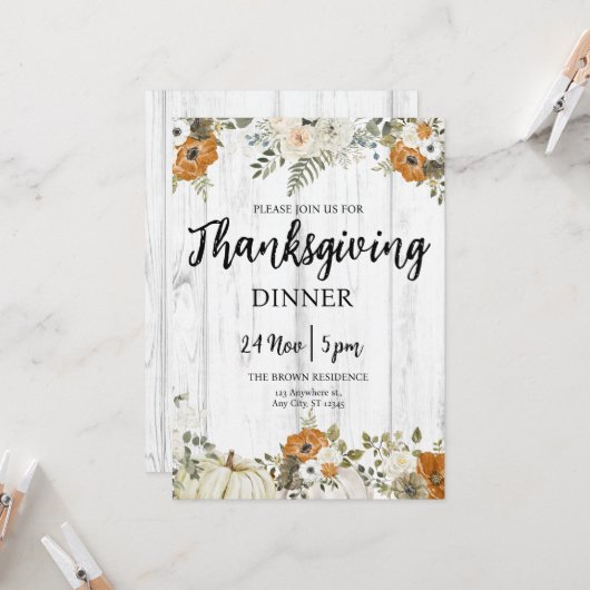 Gemütliches Erntedank Dinner Pumpkin Fall Blume Einladung (Vorderseite/Rückseite Beispiel)