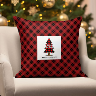 Gemütliches Farmhouse-Weihnachts-Karo-Namen-Kissen Kissen