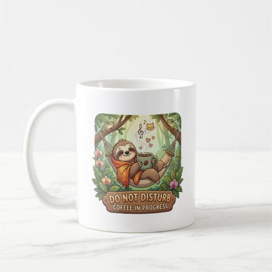 Gemütliches Faultier mit Kaffee und Bitte nicht st Kaffeetasse (Links)